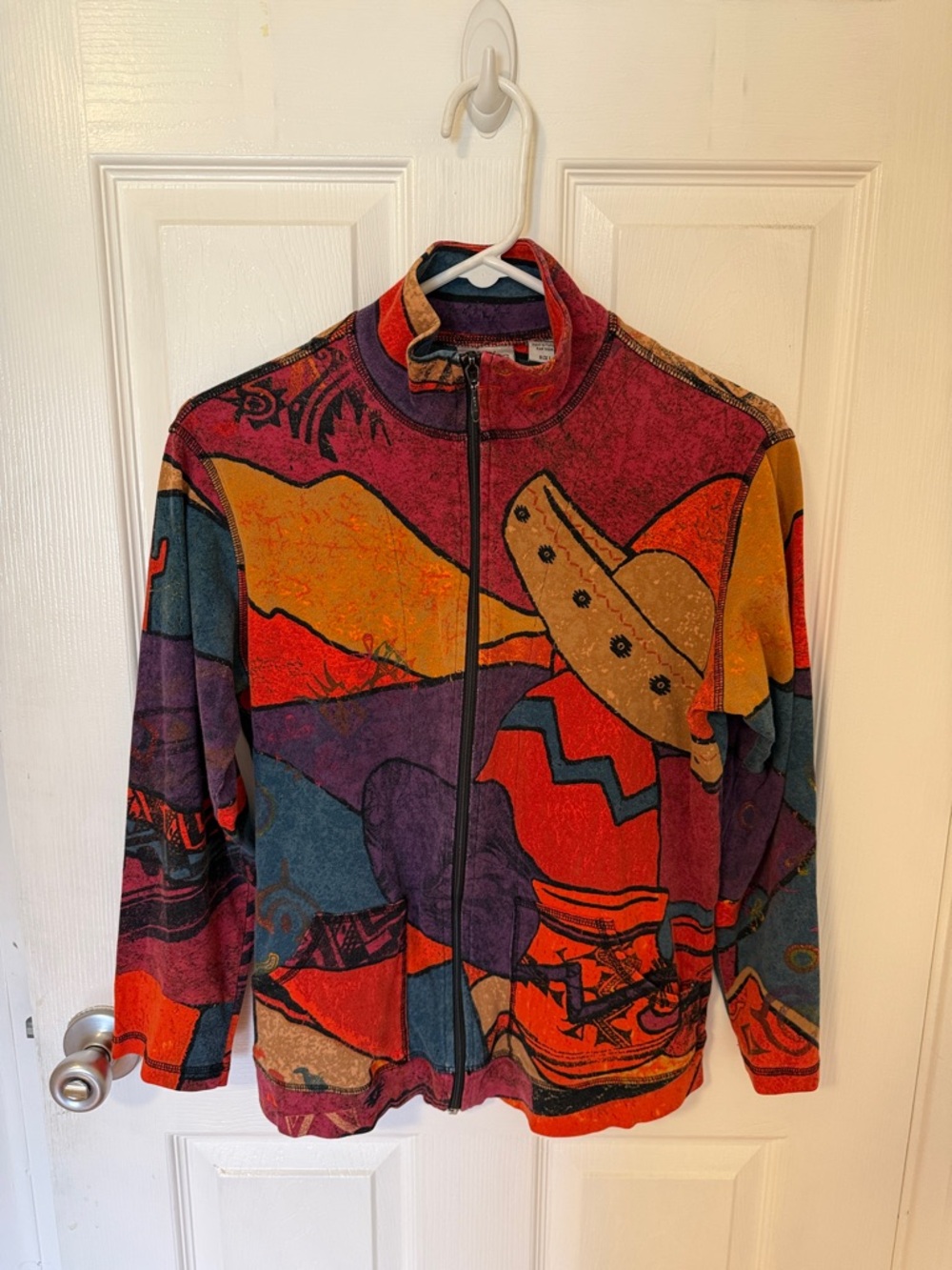 Chico’s Vintage Colorblock Zip-Up Jacket in Multicolor Southwestern Print